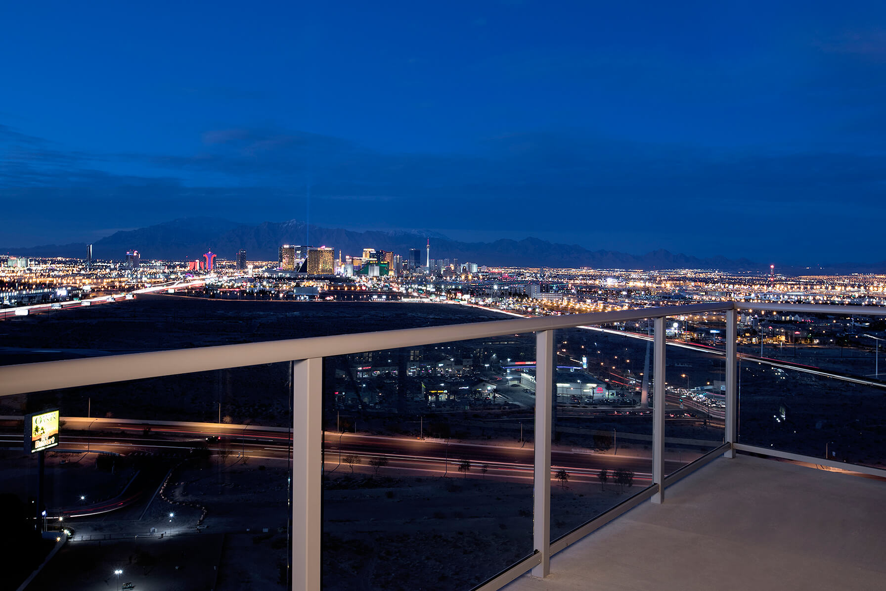 night view of the strip from the terrace at one las vegas