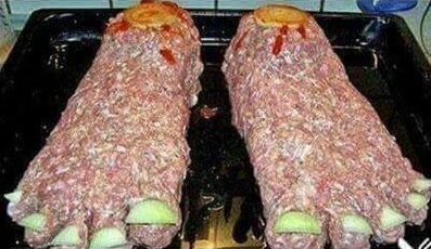 halloween-inspired meatloaf in shape of two feet