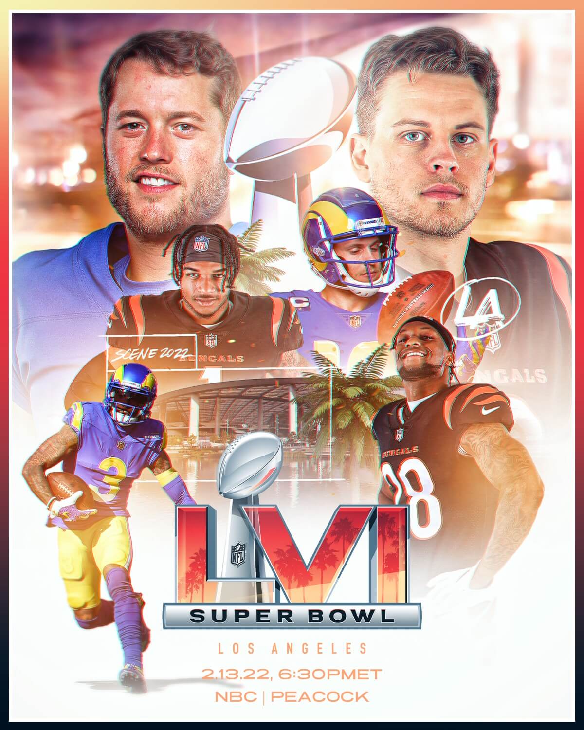 superbowl promotional sign with team players