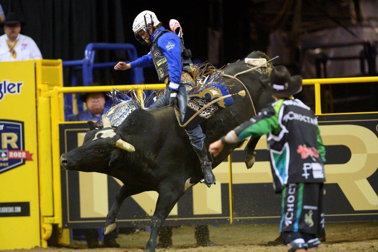 man rides bull in rodeo