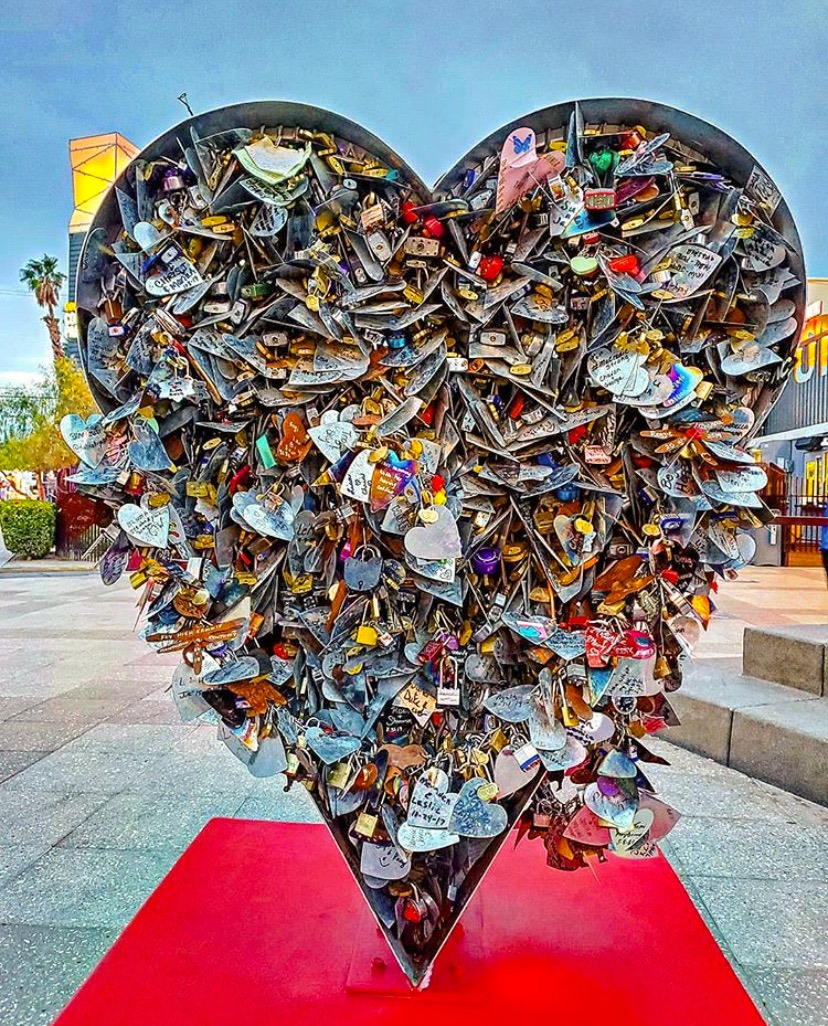 large heart installation made of locks