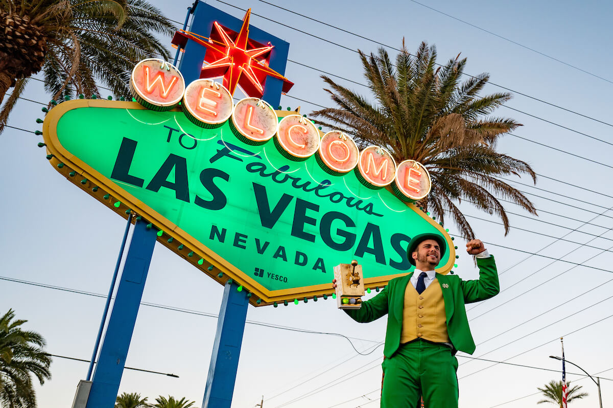 city sign for las vegas shown in green